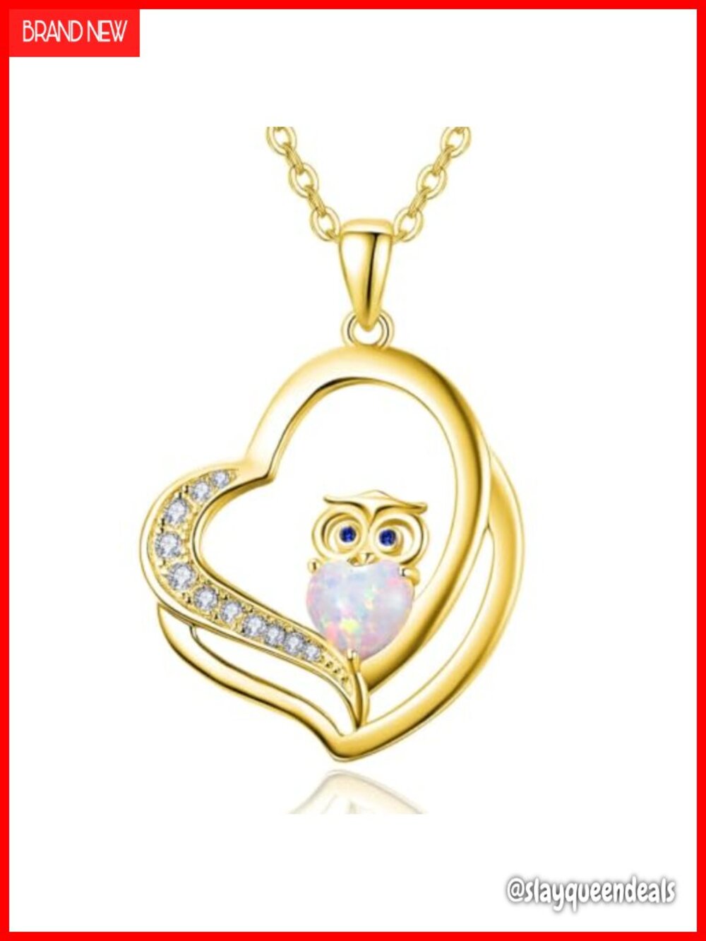 14K Gold Plated Opal Owl Pendant Necklace for Women Adjustable Chain